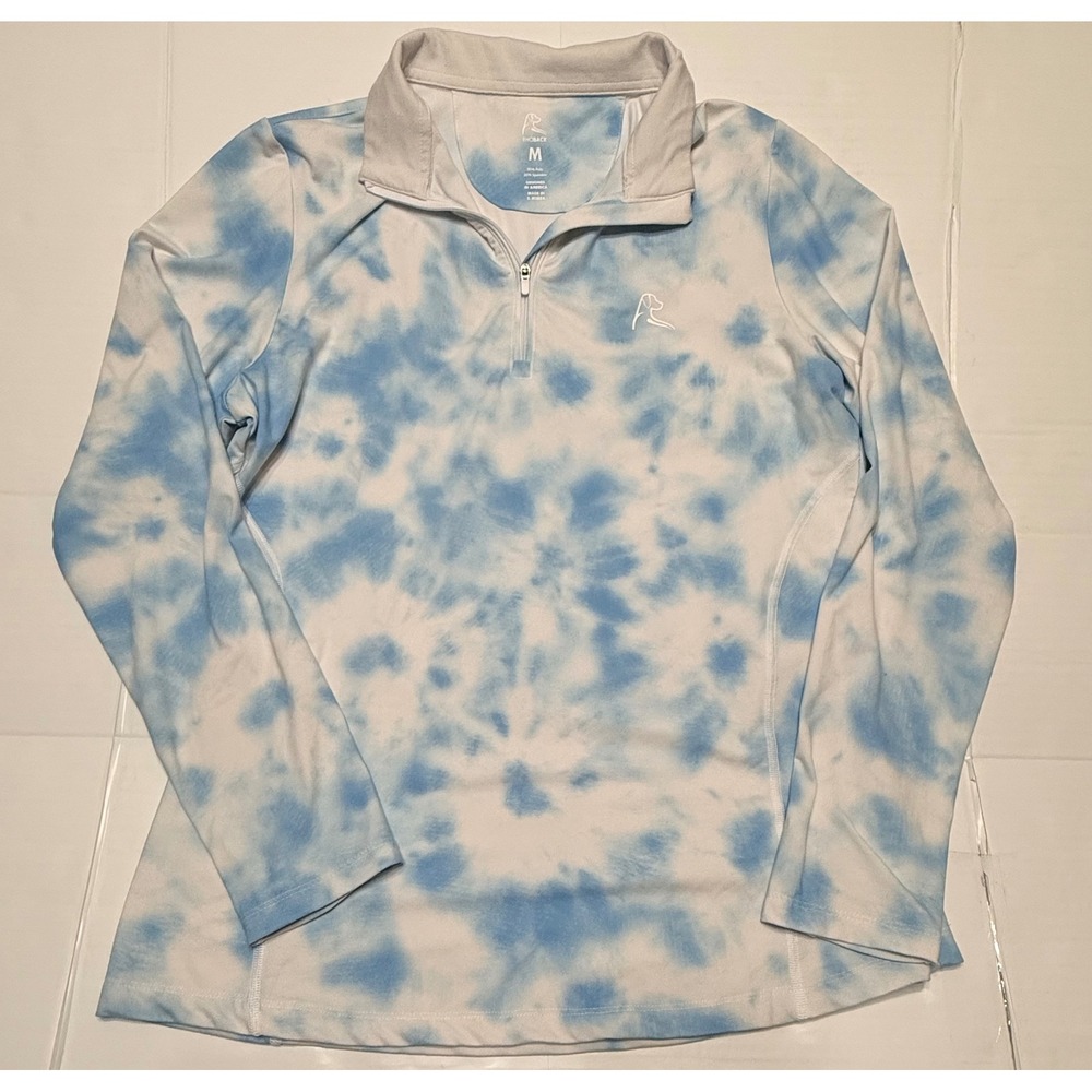 Rhoback Womens Medium Blue White Tie Dye Quarter Zip Performance Pullover Golf